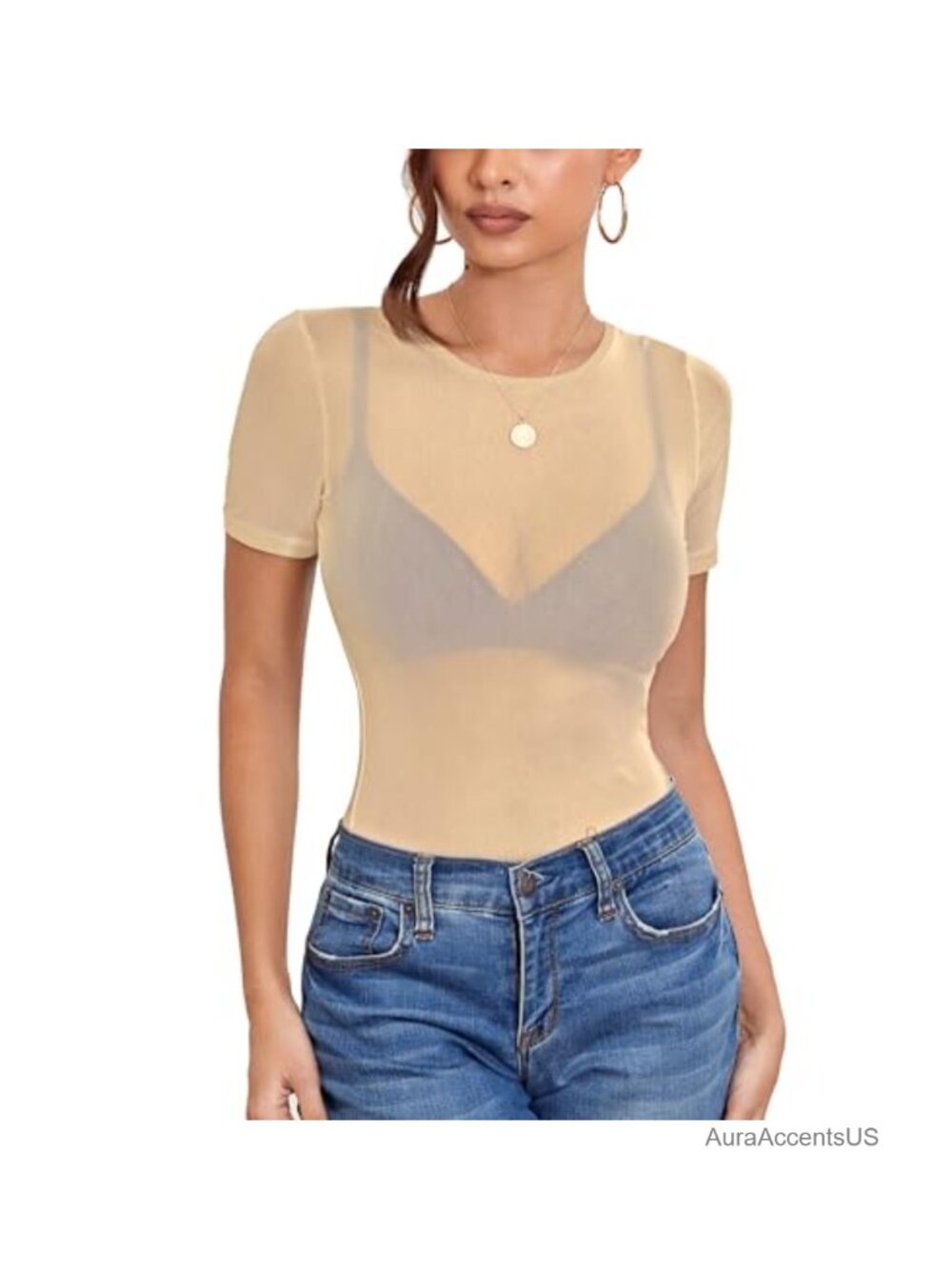 Sheer Mesh T-Shirt Short Sleeve See Through Bodycon Top
